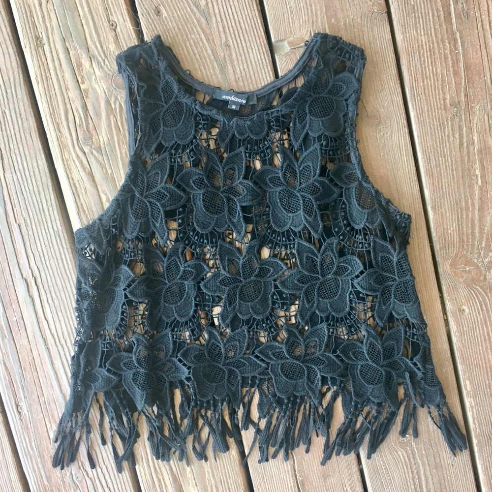 Black Lace Fringe Crop Top
